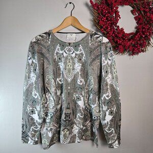 Edinburgh Knit Wear Womens Paisley Crew Knit Top XTRA-LARGE Gray Pima Cotton